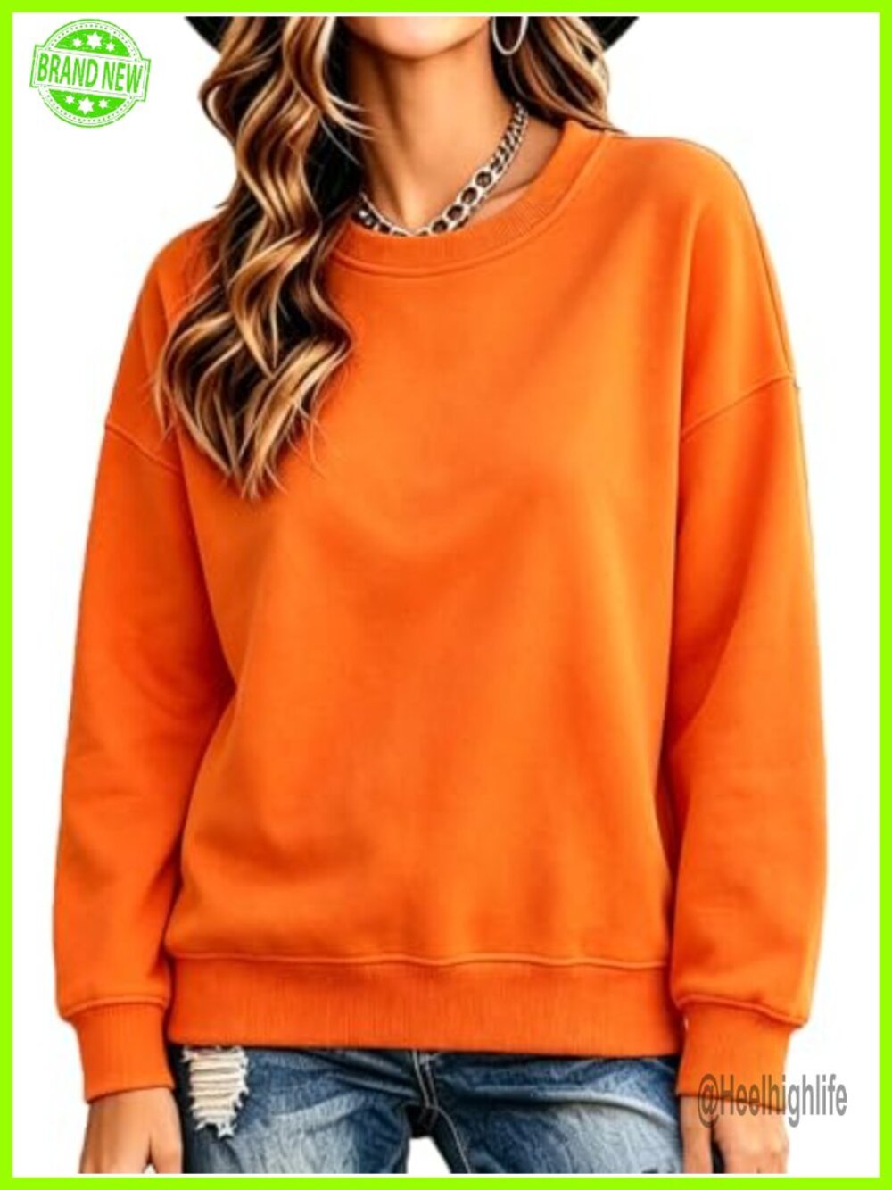 Womens Long Sleeve Crewneck Sweatshirt Cotton Blend Loose Fit Casual Pullover